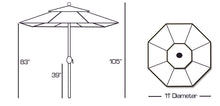 Galtech 789 11' Aluminum Outdoor Market Umbrella with Deluxe Auto Tilt