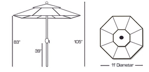 Galtech 789 11' Aluminum Outdoor Market Umbrella with Deluxe Auto Tilt