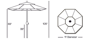 11' Aluminum Outdoor Market Umbrella with Auto Tilt