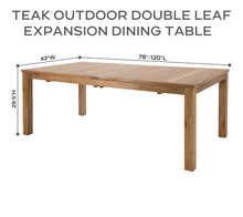 79"/120" Teak Outdoor Double Leaf Expansion Dining Table