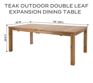 11 pc Monterey Teak Dining Set with 120" Double Leaf Expansion Table. Sunbrella Cushion