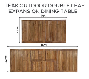 79"/120" Teak Outdoor Double Leaf Expansion Dining Table