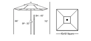 Galtech 799 10'x10' Square Aluminum Outdoor Market Umbrella with Deluxe Auto Tilt