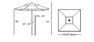 10'x10' Square Aluminum Outdoor Market Umbrella with Auto Tilt