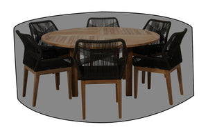 7 pc Beverly Rope & Teak Outdoor Dining Set with 60 Round Table WeatherMAX Outdoor Weather Cover