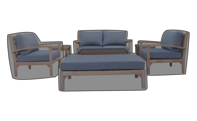 7 pc Huntington Teak Loveseat Deep Seating Set with Coffee Table WeatherMAX Outdoor Weather Covers