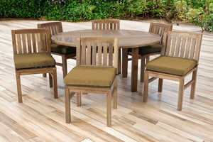 7 pc Huntington Teak Armless Dining Set with 60" Round Dining Table