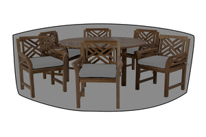 7 pc Monterey Teak Arm Dining Set with 60" Round Dining Table WeatherMAX Outdoor Weather Cover