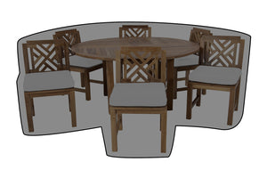 7 pc Monterey Teak Armless Dining Set with 60" Round Dining Table WeatherMAX Outdoor Weather Cover