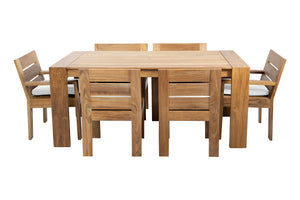 7 pc Pacific Teak Dining Set with 42" x 72" Rectangular Dining Table - 2x Arm 4x Armless