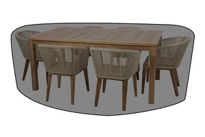 7 pc Westlake Rope & Teak Outdoor Dining Set with 42"x72" Rectangular Dining Table WeatherMAX Outdoor Weather Cover