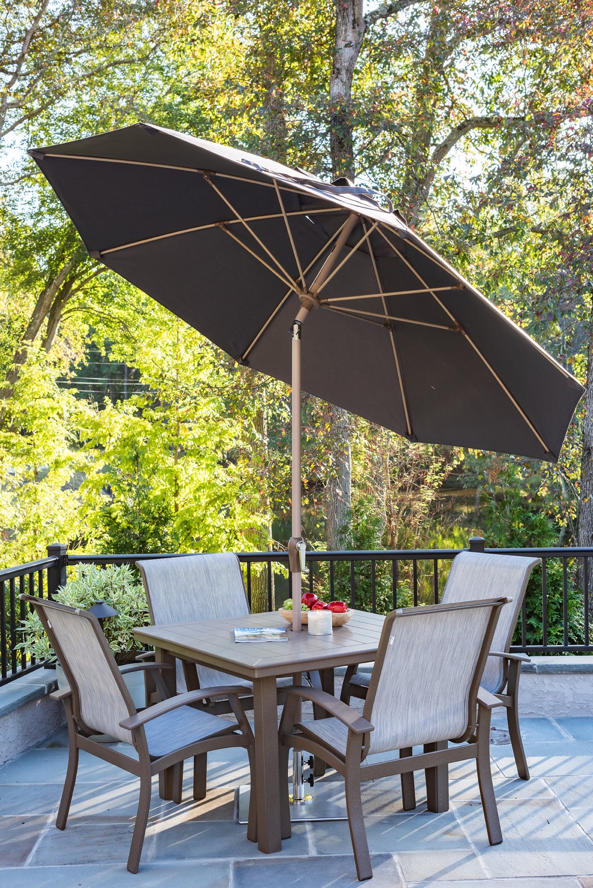 frankford 9 foot crank & tilt patio umbrellas Frankford 854FMA 9' Monterey Crank Lift Auto Tilt Fiberglass Market Um – Willow Creek Designs