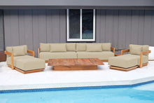8 pc Hermosa Teak Deep Seating Deluxe Sofa with 72" Coffee Table. Sunbrella Cushion