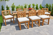 9 pc Monterey Teak Dining Set with Expansion Table. Sunbrella Cushion
