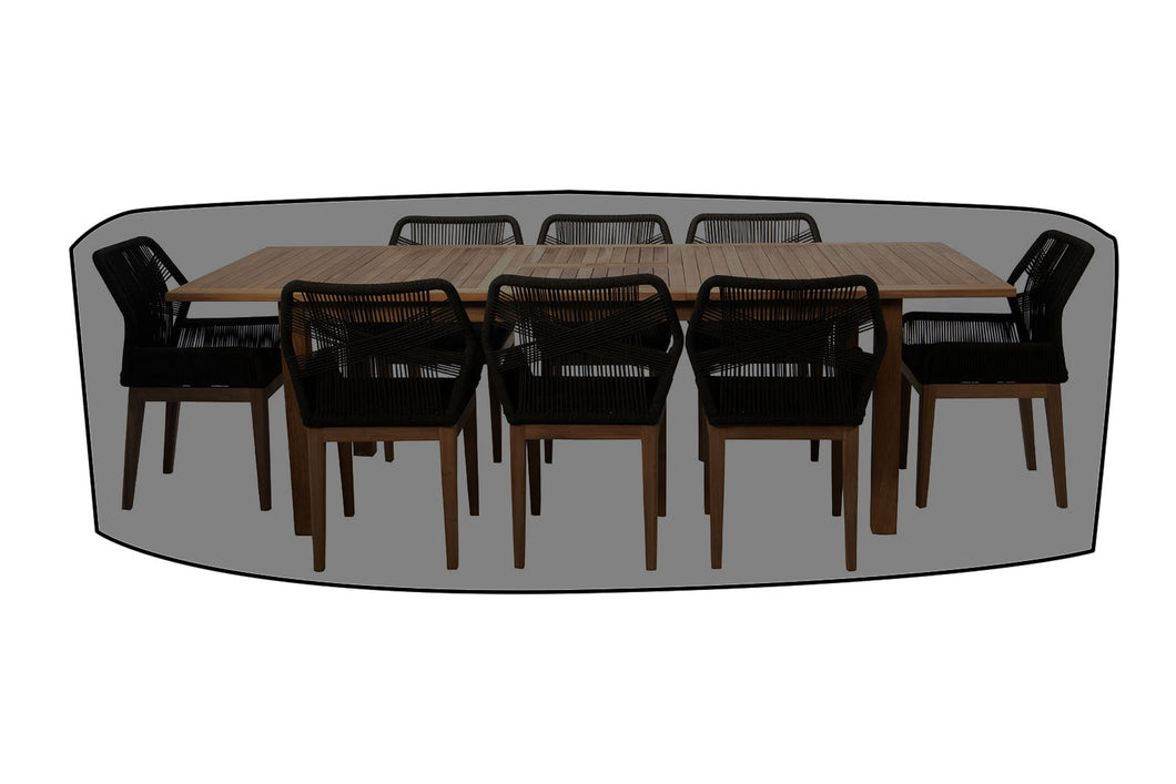 9 pc Beverly Rope & Teak Outdoor Dining Set with 79