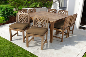 9 pc Monterey Teak Dining Set with 64" Square Dining Table