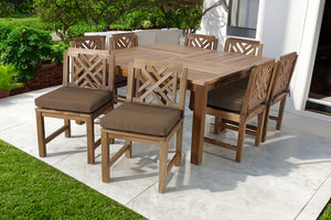 9 pc Monterey Teak Dining Set with 64" Square Dining Table