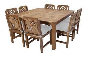 9 pc Monterey Teak Dining Set with 64" Square Dining Table