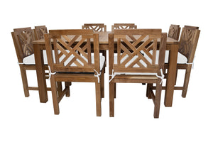 9 pc Monterey Teak Dining Set with 64" Square Dining Table