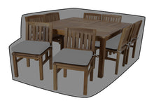 9 pc Huntington Teak Dining Set with 64" Square Dining Table WeatherMAX Outdoor Weather Cover