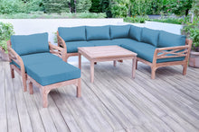 9 pc Monterey Teak Sectional Seating Group with 36" Chat Table. Sunbrella Cushion.