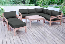 9 pc Monterey Teak Sectional Seating Group with 36" Chat Table. Sunbrella Cushion.