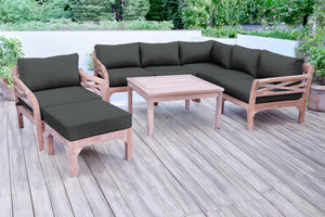 9 pc Monterey Teak Sectional Seating Group with 36" Chat Table. Sunbrella Cushion.
