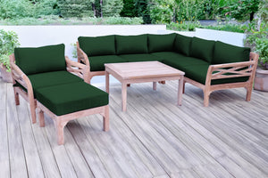 9 pc Monterey Teak Sectional Seating Group with 36" Chat Table. Sunbrella Cushion.