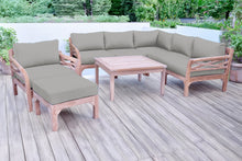 9 pc Monterey Teak Sectional Seating Group with 36" Chat Table. Sunbrella Cushion.