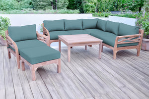 9 pc Monterey Teak Sectional Seating Group with 36" Chat Table. Sunbrella Cushion.