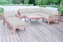 9 pc Monterey Teak Sectional Seating Group with 36" Chat Table. Sunbrella Cushion.