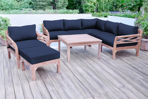 9 pc Monterey Teak Sectional Seating Group with 36" Chat Table. Sunbrella Cushion.