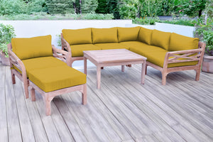 9 pc Monterey Teak Sectional Seating Group with 36" Chat Table. Sunbrella Cushion.