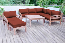 9 pc Monterey Teak Sectional Seating Group with 36" Chat Table. Sunbrella Cushion.