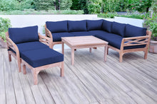 9 pc Monterey Teak Sectional Seating Group with 36" Chat Table. Sunbrella Cushion.
