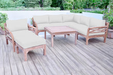 9 pc Monterey Teak Sectional Seating Group with 36" Chat Table. Sunbrella Cushion.
