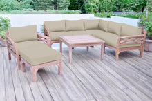 9 pc Monterey Teak Sectional Seating Group with 36" Chat Table. Sunbrella Cushion.