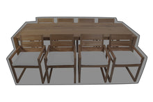9 pc Venice Teak Arm Dining Set with 108" Rectangular Dining Table WeatherMAX Outdoor Weather Cover