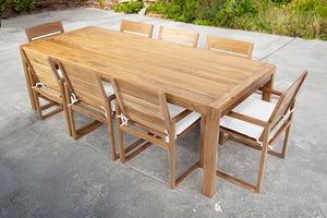 9 pc Venice Teak Arm Dining Set with 95" Rectangular Dining Table
