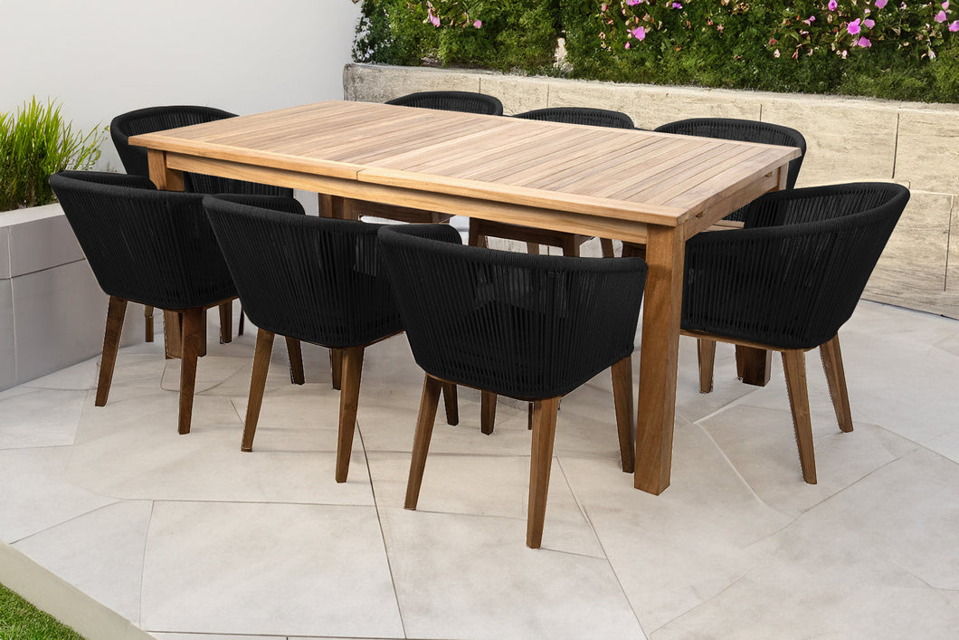 9 pc Westlake Rope & Teak Outdoor Dining Set with 79