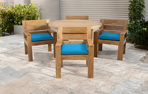 5 pc Pacific Teak Dining Set with 60" Round Dining Table - 4x Arm