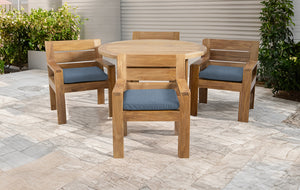 5 pc Pacific Teak Dining Set with 60" Round Dining Table - 4x Arm