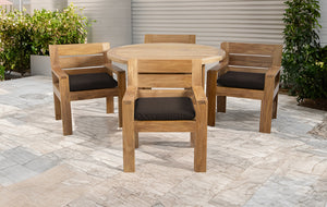 5 pc Pacific Teak Dining Set with 60" Round Dining Table - 4x Arm