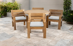 5 pc Pacific Teak Dining Set with 60" Round Dining Table - 4x Arm
