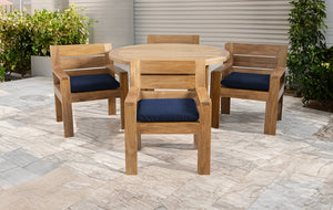 5 pc Pacific Teak Dining Set with 60" Round Dining Table - 4x Arm
