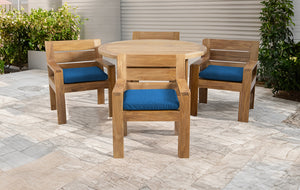5 pc Pacific Teak Dining Set with 60" Round Dining Table - 4x Arm