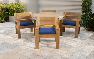 5 pc Pacific Teak Dining Set with 60" Round Dining Table - 4x Arm