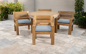 5 pc Pacific Teak Dining Set with 60" Round Dining Table - 4x Arm