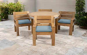 5 pc Pacific Teak Dining Set with 60" Round Dining Table - 4x Arm