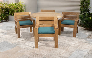 5 pc Pacific Teak Dining Set with 60" Round Dining Table - 4x Arm